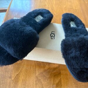 UGG Black Fluff Slide Slippers (Brand New)